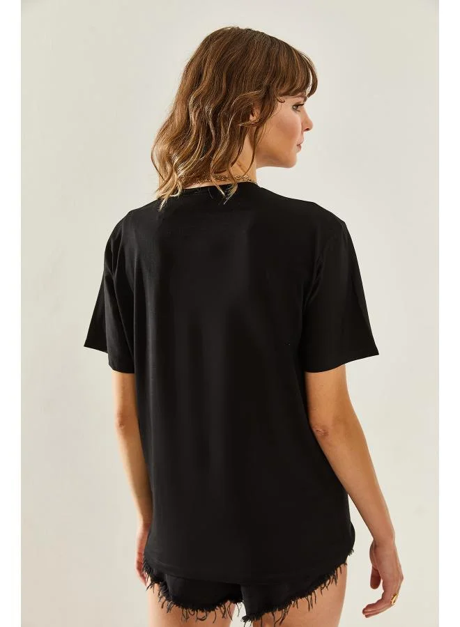 Ginger Crew Neck Rhinestone Embellished T-shirt