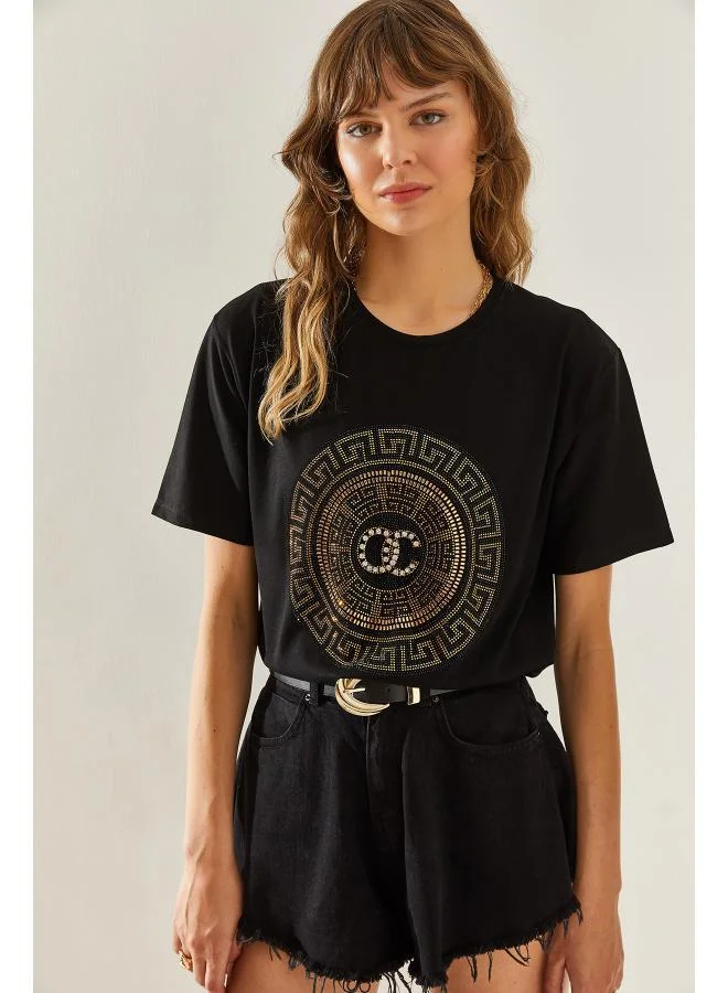 Ginger Crew Neck Rhinestone Embellished T-shirt