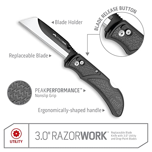 OUTDOOR EDGE 3.0" RAZOR-WORK - RazorSafe Replaceable Blade Folding Utility Knife with Pocket Clip, 3X Cutting Edge, Shaving Sharp (Gray, 3 Blades) - Image 2