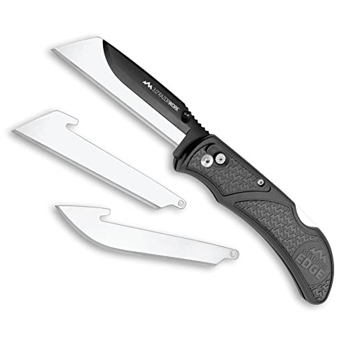 OUTDOOR EDGE 3.0" RAZOR-WORK - RazorSafe Replaceable Blade Folding Utility Knife with Pocket Clip, 3X Cutting Edge, Shaving Sharp (Gray, 3 Blades) - Image 1