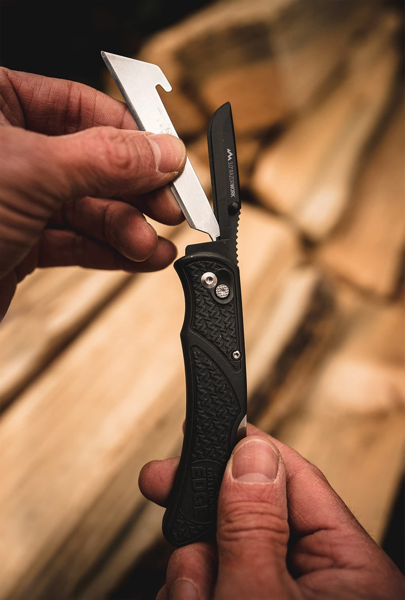 OUTDOOR EDGE 3.0" RAZOR-WORK - RazorSafe Replaceable Blade Folding Utility Knife with Pocket Clip, 3X Cutting Edge, Shaving Sharp (Gray, 3 Blades) - Image 5