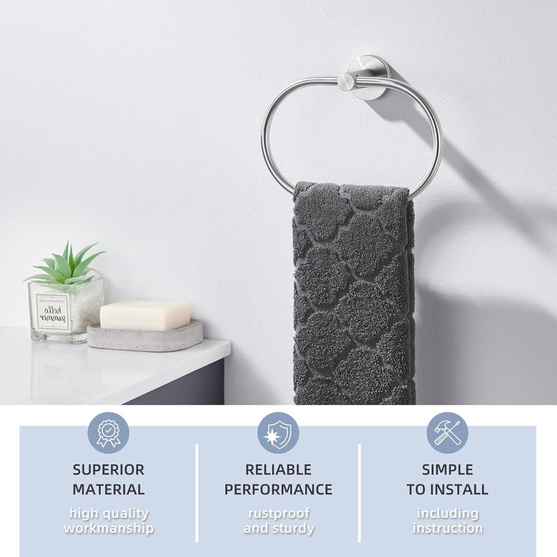 Angle Simple Towel Ring Swivel, SUS 304 Stainless Steel Bathroom Hand Towel Holder, Brushed Nickel - Image 3