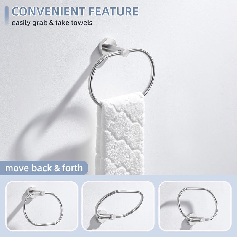 Angle Simple Towel Ring Swivel, SUS 304 Stainless Steel Bathroom Hand Towel Holder, Brushed Nickel - Image 4