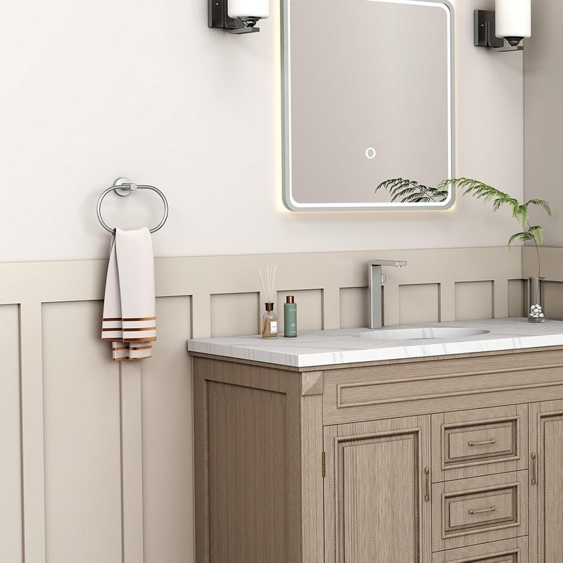 Angle Simple Towel Ring Swivel, SUS 304 Stainless Steel Bathroom Hand Towel Holder, Brushed Nickel - Image 2