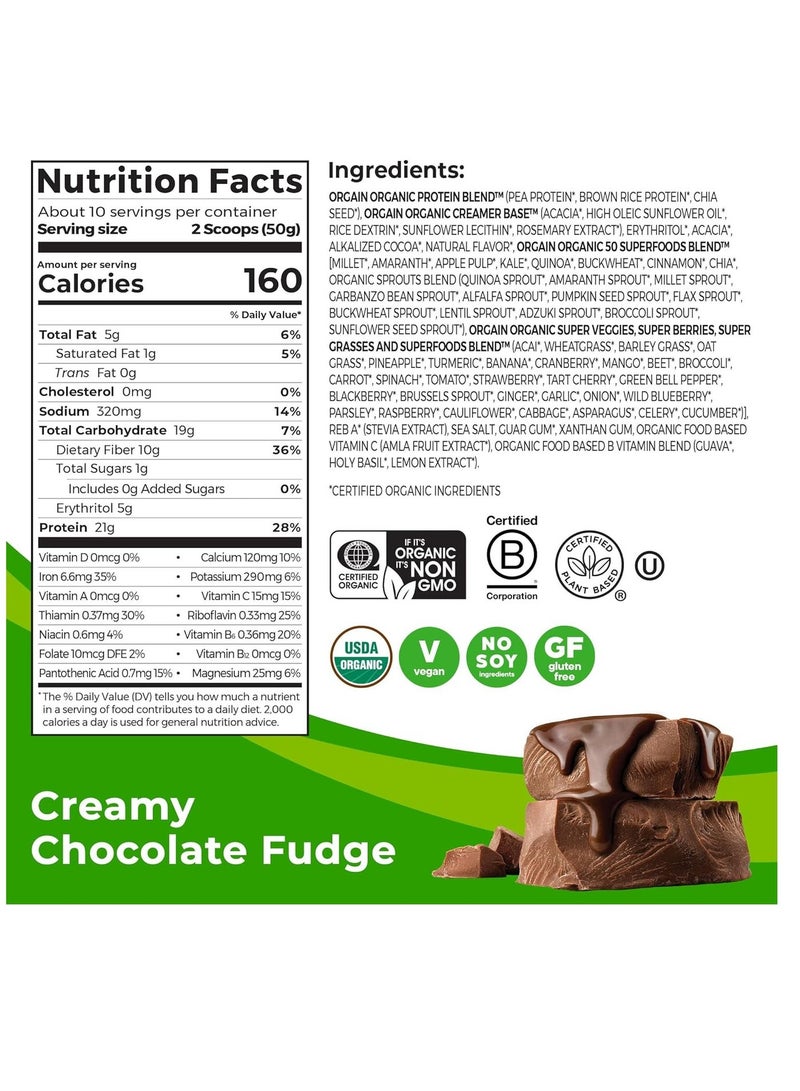 Orgain Organic Superfoods Protein Powder 1.12lb Creamy Chocolate Fudge - Image 2