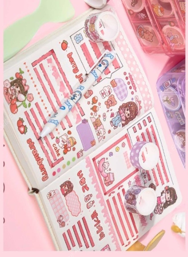 DHAVAL Washi Tape Set, 100 Pcs, 20 Kawaii Stickers, Tweezer, Pen Cutter, Spatula, Decorative Masking Tapes for Crafting, Journaling, Scrapbooking in 3-Layer Box (Multi-Color) - Image 5