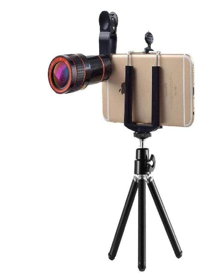 Generic Portable mini 4 in 1 Mobile Phone Lens Telescope with Metal Telephoto Lens with tripod Kit Blur Background Effect for All Smartphone  - Image 1