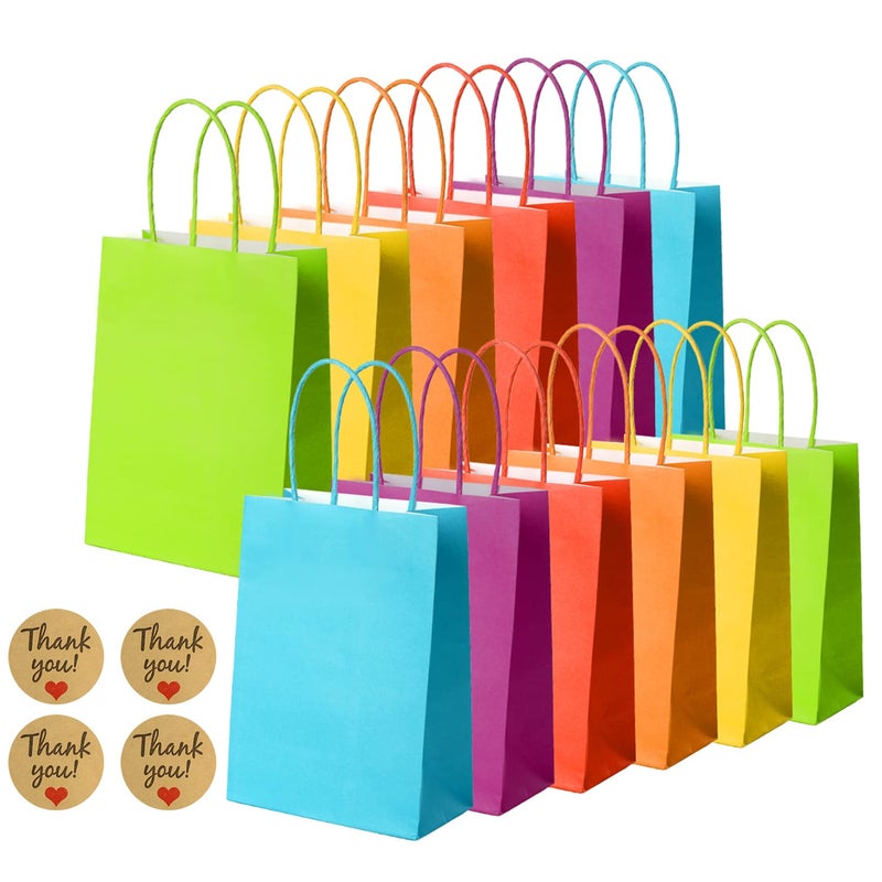 NADSSJL 30 Pcs Paper Party Bags, Gift and Sweet Bags with Handles, Kraft Bags with Stickers, Paper Party Bags for Kids Party, Celebrations, Baby Shower, Birthday, Halloween, Christmas -15 x 8 x 21 cm - Image 1