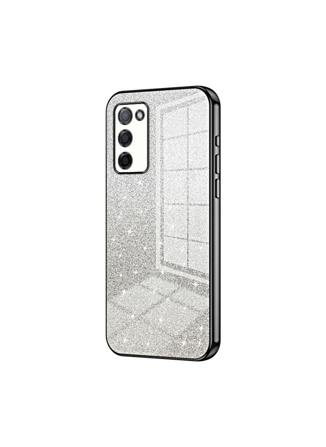 HuHa Case Cover For OPPO A55 5G / A56 / A53s 5G Gradient Glitter Powder Electroplated Phone Case Black 