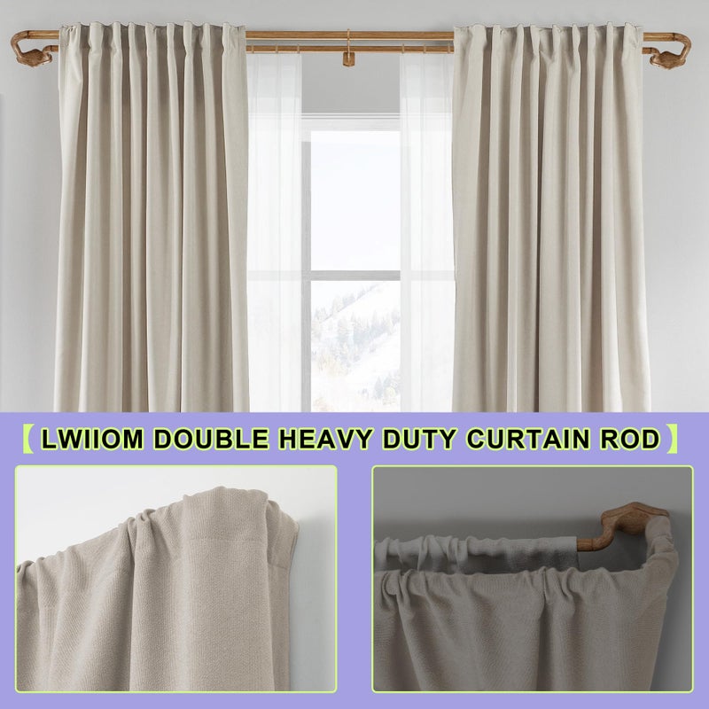 Lwiiom Brown Wood Grain Double Curtain Rods For Windows 28-48 Inch,Heavy Duty Double Curtain Rod with Aluminum Finials and Bracket,Adjustable Double Window Rods For Blackout Or Room Darkening Panels - Image 5