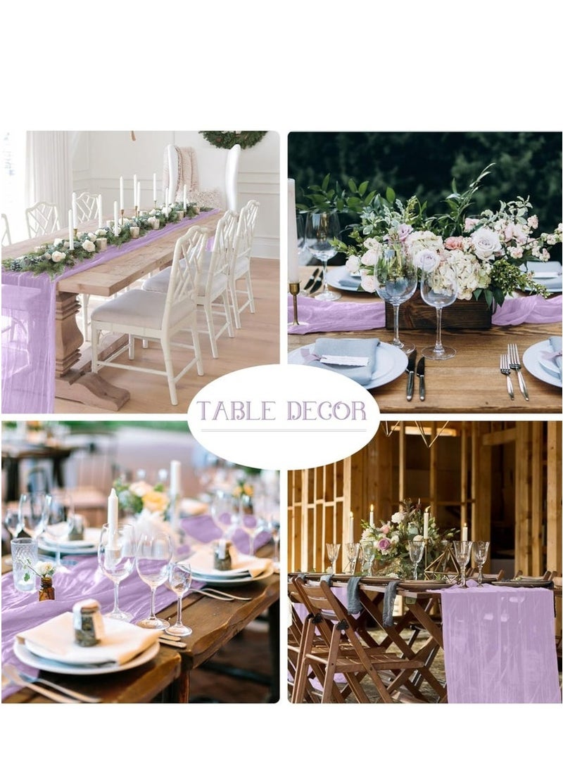 VarietyVoyageD 90*300 Translucent Table Runner, Chessian Tablecloth for Wedding Reception Bridal Shower Party Decoration Table Centerpiece,Boho Gauze Table Runner, Rustic Sheer Table Decor 90*300CM Purple - Image 4