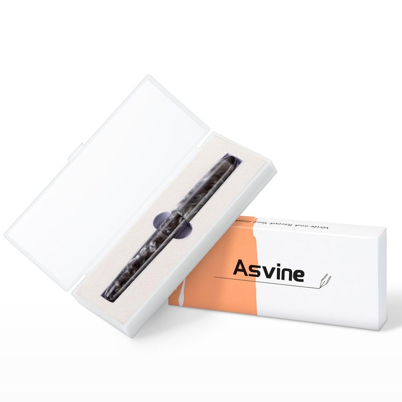 Asvine قلم حبر أسفين C80 #8 بحجم متوسط مع محول مجموعة علب الأقلام (رمادي مموج) - Image 3