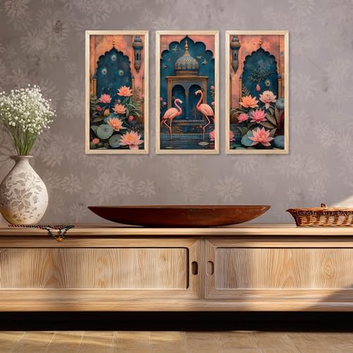 walllane- Traditional Indian Art Pichwai Home Décor Paintings | Wall Hanging Frames | Painting for wall Decoration Set of 3 (10x19 inch, F) - Image 5