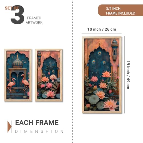 walllane- Traditional Indian Art Pichwai Home Décor Paintings | Wall Hanging Frames | Painting for wall Decoration Set of 3 (10x19 inch, F) - Image 2