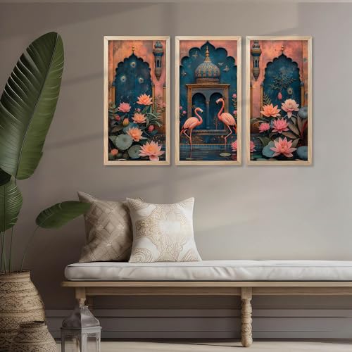walllane- Traditional Indian Art Pichwai Home Décor Paintings | Wall Hanging Frames | Painting for wall Decoration Set of 3 (10x19 inch, F) - Image 3