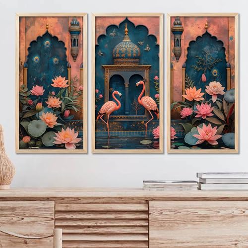 walllane- Traditional Indian Art Pichwai Home Décor Paintings | Wall Hanging Frames | Painting for wall Decoration Set of 3 (10x19 inch, F) - Image 1