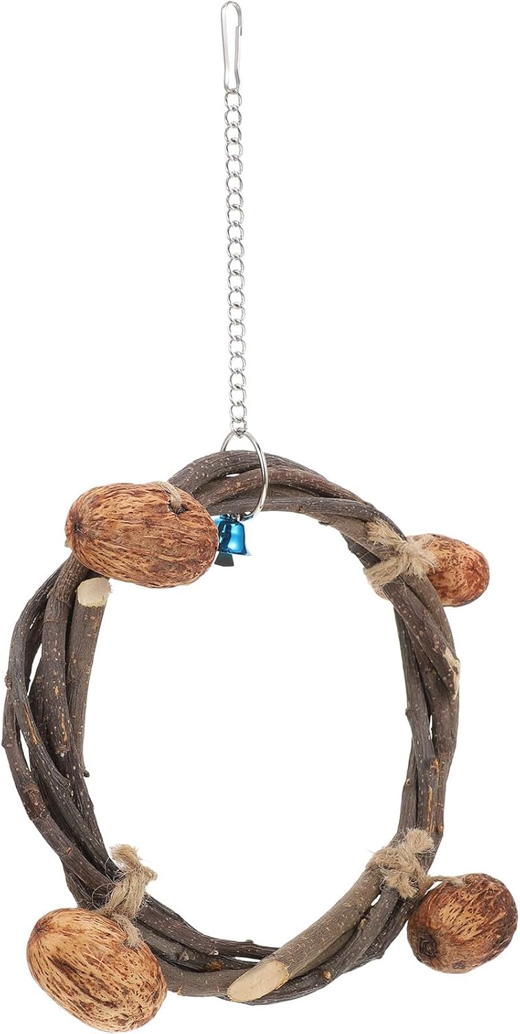 HANABASS Parrot Swing and Hanging Bird Hammock with Bell, 20cm Rattan Climbing Perch for Parakeets and Small Birds, Includes 4 Nut Accessories, Decorative Cage for Summer and Autumn Use - Image 1