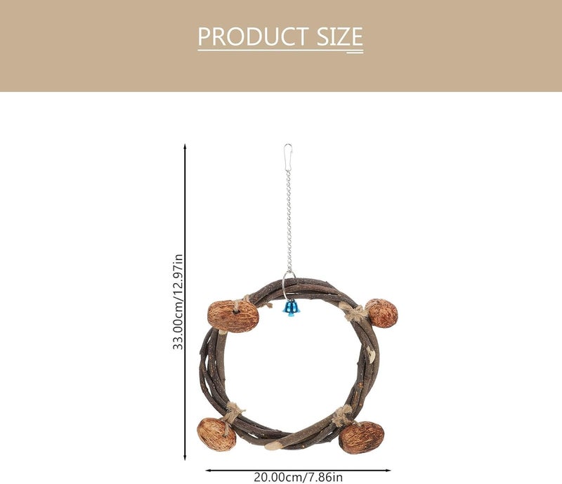 HANABASS Parrot Swing and Hanging Bird Hammock with Bell, 20cm Rattan Climbing Perch for Parakeets and Small Birds, Includes 4 Nut Accessories, Decorative Cage for Summer and Autumn Use - Image 2