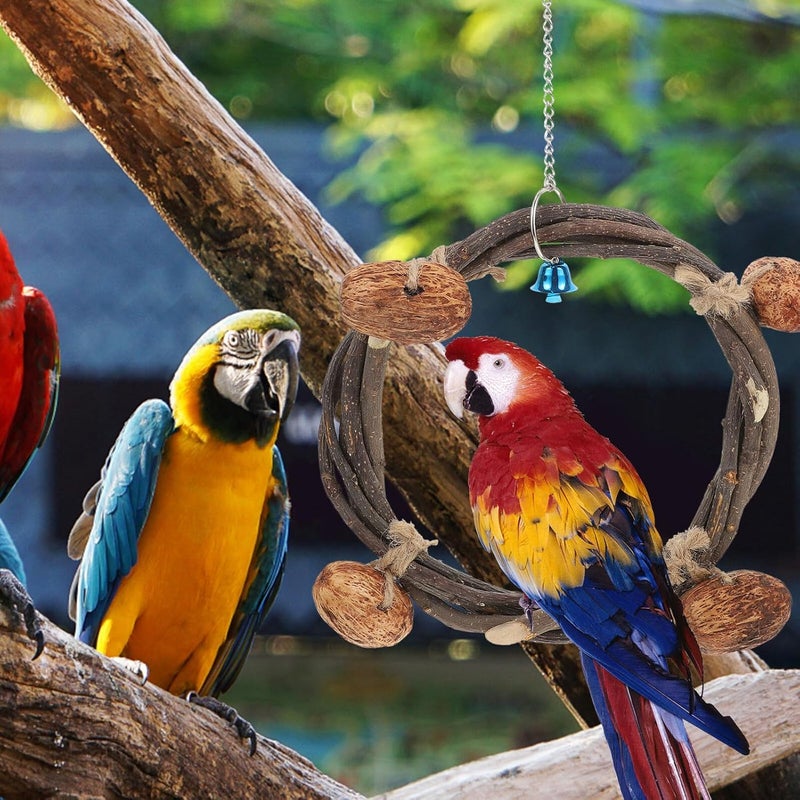 HANABASS Parrot Swing and Hanging Bird Hammock with Bell, 20cm Rattan Climbing Perch for Parakeets and Small Birds, Includes 4 Nut Accessories, Decorative Cage for Summer and Autumn Use - Image 5