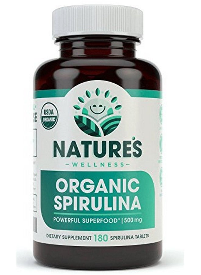 Natures Wellness Usda Organic Spirulina Tablets Nongmo Green Superfood Supplement: 3000Mg Of Fresh Blue Green Algae Vegan Gluten Free Sustainably Grown Pesticides Free And Nonirradiated 500Mg Per Tablet 180  - Image 1