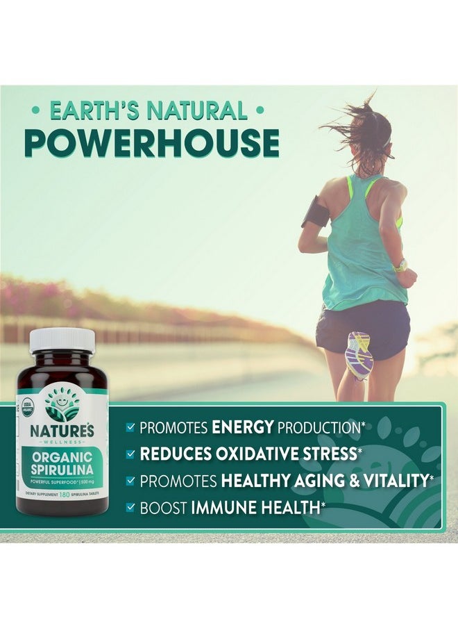 Natures Wellness Usda Organic Spirulina Tablets Nongmo Green Superfood Supplement: 3000Mg Of Fresh Blue Green Algae Vegan Gluten Free Sustainably Grown Pesticides Free And Nonirradiated 500Mg Per Tablet 180  - Image 3