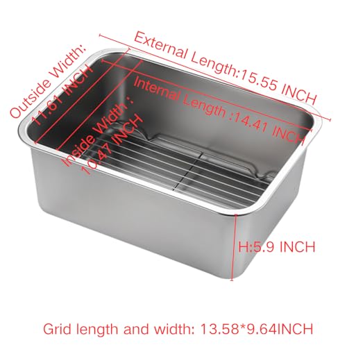 GOVNPJ Stainless Steel Dish Basin, 18L Multipurpose Kitchen Sink Tub for Washing Dishes & Vegetables, Heavy-Duty Rust-Resistant Dishpan with Flat Base (15.74"x11.8"x5.9") - Image 2