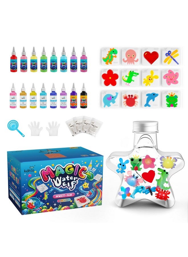 Kiditos مجموعة ألعاب كيديتوس السحرية من الجل المائي، مجموعة الجنية المائية - 16 جل سحري و 12 قالب - اصنع حيواناتك المائية وألعاب قابلة للضغط - مجموعة حرف يدوية ممتعة لصيف  ، هدايا عيد الميلاد و هدايا الحفلات للأطفال من عمر 3 سنوات وما فوق - Image 1