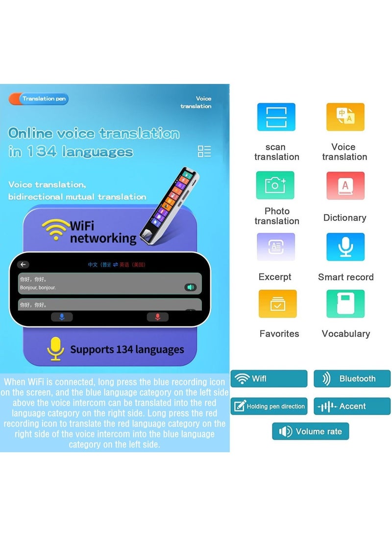 Scan Reader Pen, Language Translation Pen, Text to Speech Device Translator Device Support 134 Languages OCR Reader Pen,Photo and Text & Voice Translation Device for Business Students Adults