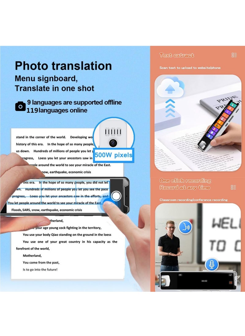 Scan Reader Pen, Language Translation Pen, Text to Speech Device Translator Device Support 134 Languages OCR Reader Pen,Photo and Text & Voice Translation Device for Business Students Adults