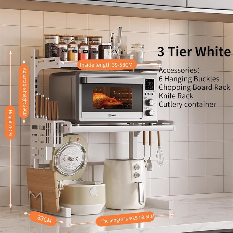 Adjustable Microwave Oven Rack Expandable Kitchen Shelf Stand Metal Kitchen Countertop Organizer Shelf Bakers Rack Shelf Kitchen Duty Stand Chopping Board Knife Rack Cutlery Cage (1) - Image 2