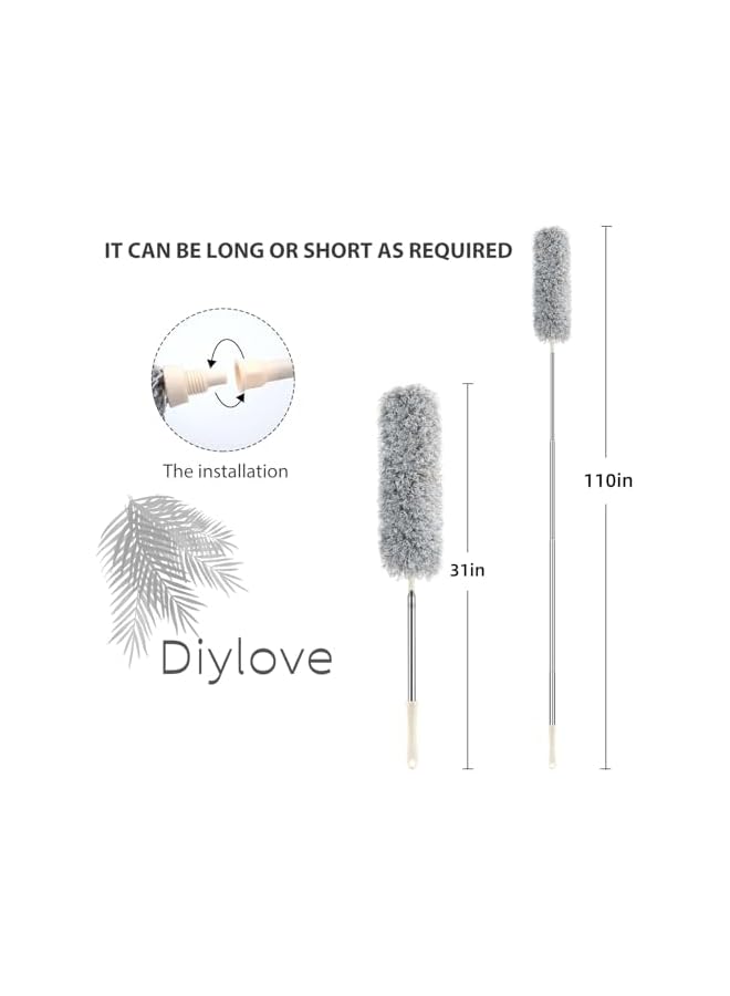 promass Microfiber Feather Dusters for Cleaning Tools with Extension Pole（Stainless Steel）,110’’ Extra Long Duster Ceiling Fan, Gap, Blinds, Furniture, Cars (With replacement pack) - Image 2
