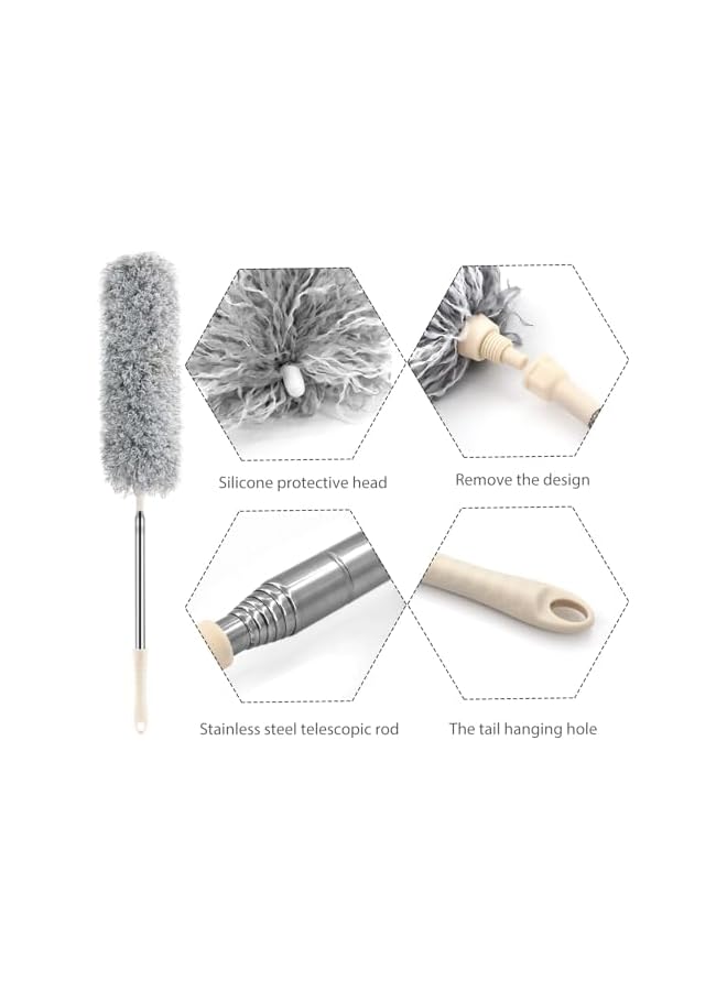 promass Microfiber Feather Dusters for Cleaning Tools with Extension Pole（Stainless Steel）,110’’ Extra Long Duster Ceiling Fan, Gap, Blinds, Furniture, Cars (With replacement pack) - Image 3