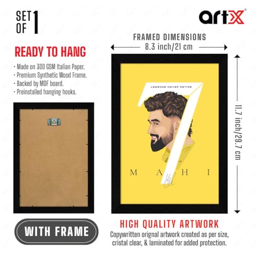 ArtX Wood Paper MS Dhoni Motivational Quotes Rectangular Wall Frames, Inspiring Quotes For Home, Office And Study Room Decor, Multicolor Framed Posters, A4, Set Of 1, 10x13 inch - Image 2
