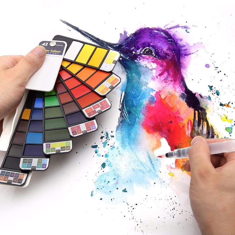 worison Solid Watercolor Paint Set 25 Colors Foldable Water Paint Set with Brush Pen Travel Pocket Water Color Pigment for Outdoor Drawing and Art - Image 4