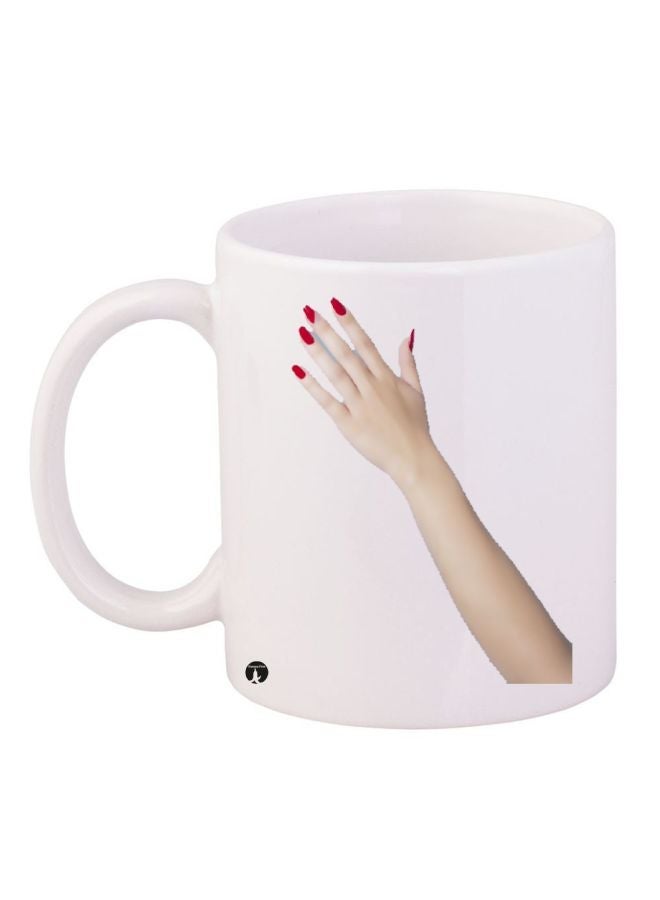 RYN Women Hand Printed Coffee Mug White/Beige 11ounce