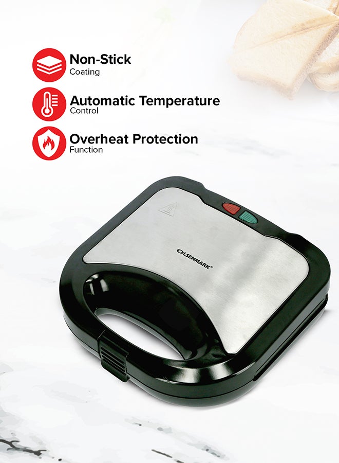 Olsenmark 2 Slice Sandwich Maker Toaster OMGM2321, 750W Equipped With Non-Stick Coating And Overheat Protection, Perfect For Making Sandwiches, Bread Toast 750 W OMGM2321 Black - Image 4