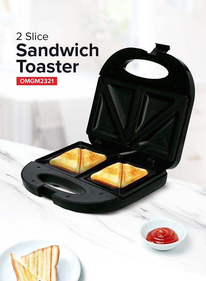 Olsenmark 2 Slice Sandwich Maker Toaster OMGM2321, 750W Equipped With Non-Stick Coating And Overheat Protection, Perfect For Making Sandwiches, Bread Toast 750 W OMGM2321 Black - Image 1