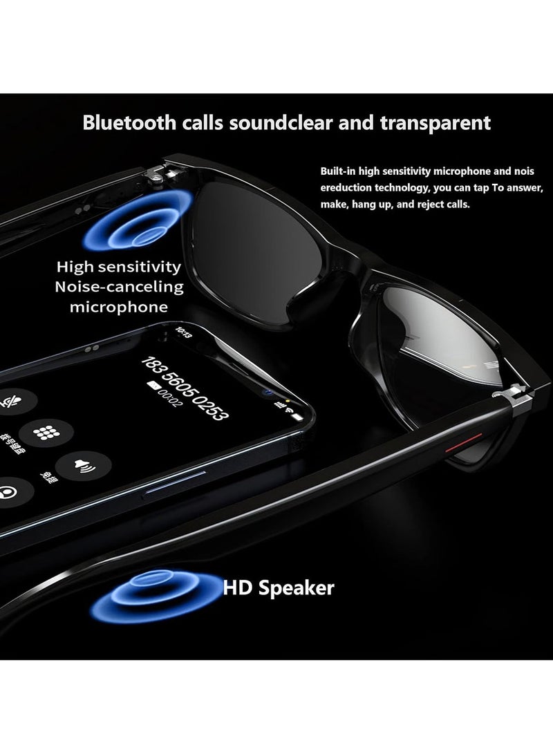 فلوشرينيك نظارات بلوتوث ذكية، نظارات شمسية بلوتوث مفتوحة الأذن، ميكروفون ومكبرات صوت مدمجة، تصنيف مقاومة الماء IP65، مكالمات بدون استخدام اليدين، متوافقة مع المساعدات الصوتية واللمسية، نظارات شمسية ذكية واقية من الأشعة فوق البنفسجية في الهواء الطلق (أسود) - Image 3