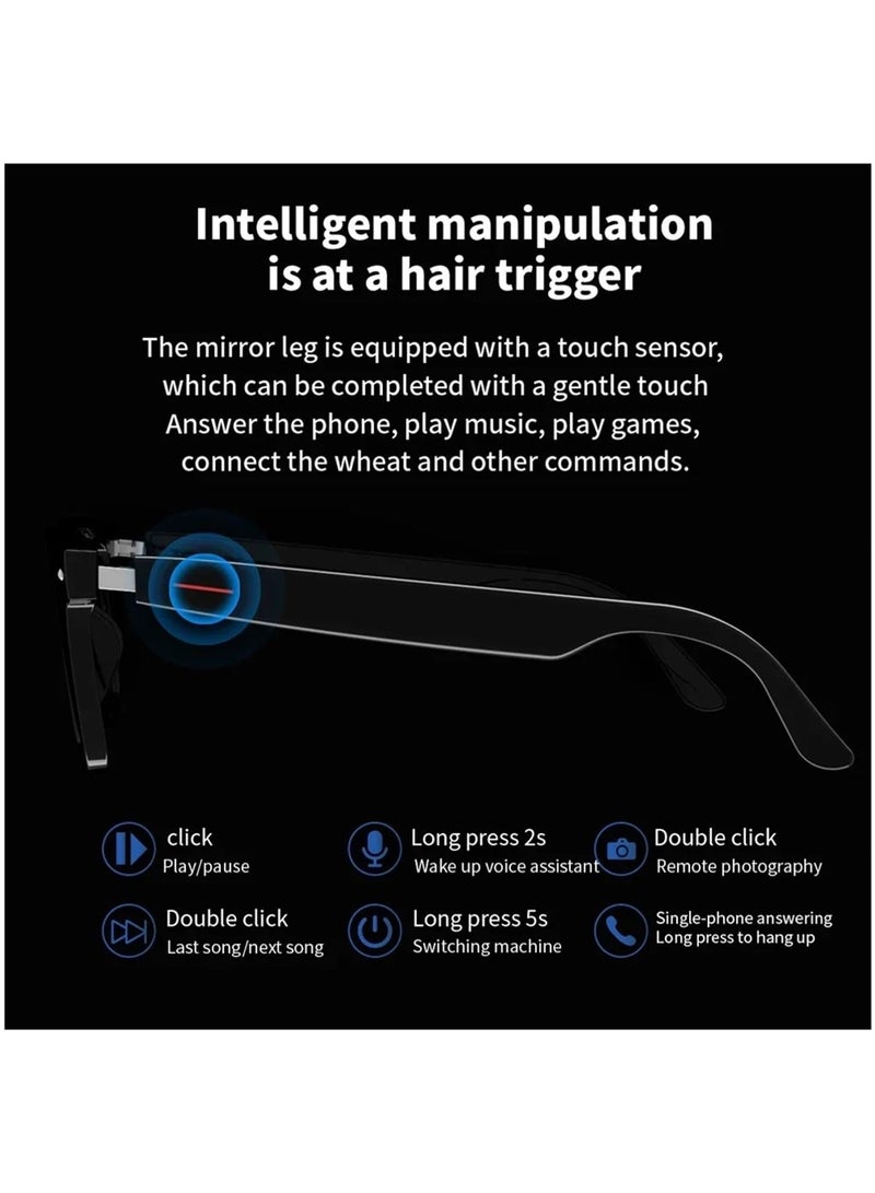 فلوشرينيك نظارات بلوتوث ذكية، نظارات شمسية بلوتوث مفتوحة الأذن، ميكروفون ومكبرات صوت مدمجة، تصنيف مقاومة الماء IP65، مكالمات بدون استخدام اليدين، متوافقة مع المساعدات الصوتية واللمسية، نظارات شمسية ذكية واقية من الأشعة فوق البنفسجية في الهواء الطلق (أسود) - Image 4