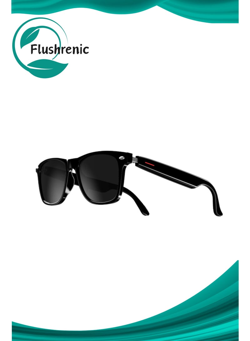 فلوشرينيك نظارات بلوتوث ذكية، نظارات شمسية بلوتوث مفتوحة الأذن، ميكروفون ومكبرات صوت مدمجة، تصنيف مقاومة الماء IP65، مكالمات بدون استخدام اليدين، متوافقة مع المساعدات الصوتية واللمسية، نظارات شمسية ذكية واقية من الأشعة فوق البنفسجية في الهواء الطلق (أسود) - Image 1