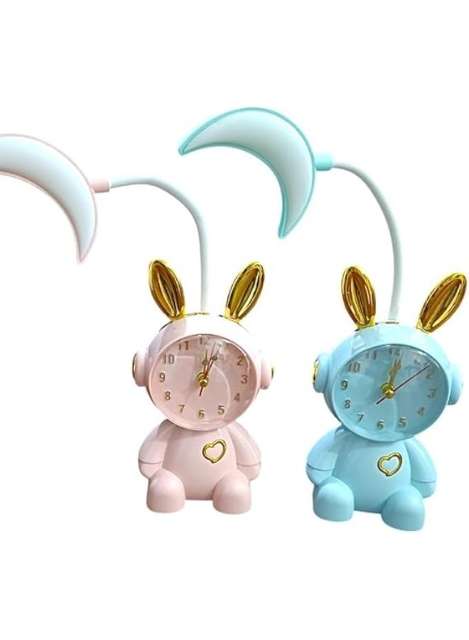 Spaceshoop LED Table Lamp with Clock Bunny Design Night Light with Moon Shade Digital Alarm Clock Pink Blue Green Multicolor - Image 2