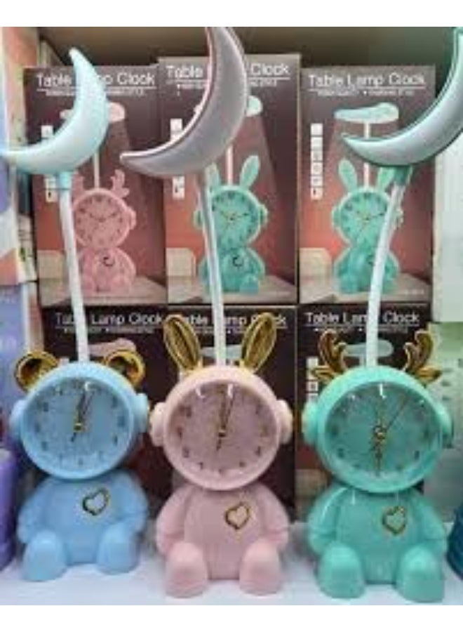 Spaceshoop LED Table Lamp with Clock Bunny Design Night Light with Moon Shade Digital Alarm Clock Pink Blue Green Multicolor - Image 1