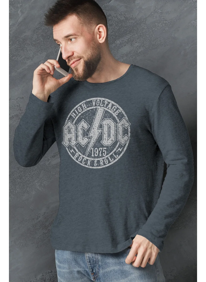 Rock&Roll Rock & Roll Flat Acdc Anthracite Crew Neck Long Sleeve Men's T-Shirt