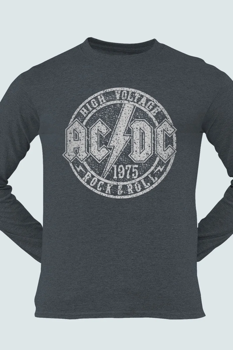 روك اند رول Rock & Roll Flat Acdc Anthracite Crew Neck Long Sleeve Men's T-Shirt