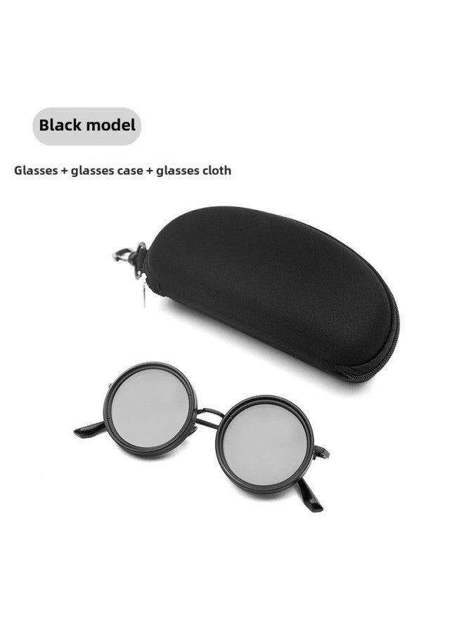 ND9 Adjustable Dimming Glasses UV-resistant Personalized Polarized Sunglasses ND2-400 Fishing Retro Sunglasses Adjustable-Color:Black Model 49mm  - Image 1
