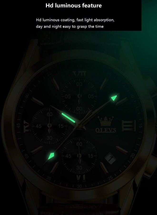 OLEVS Watch for Men pu leather Strap Chronograph Luxury Multifunction Dial Luminous Waterproof Calendar Moon Phase Analog Quartz Sports Wrist Watches - Image 3