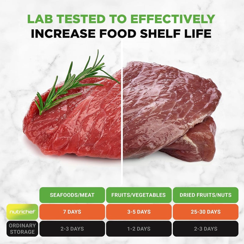 NutriChef آلة ختم الطعام بالفراغ، هيكل من الفولاذ المقاوم للصدأ و ABS، نظام ختم تلقائي للأطعمة الجافة والرطبة، تحكم باللمس LED، تشمل أكياس، خرطوم وقطاعة رول، قوة شفط 110 واط، 14"x6" - Image 5