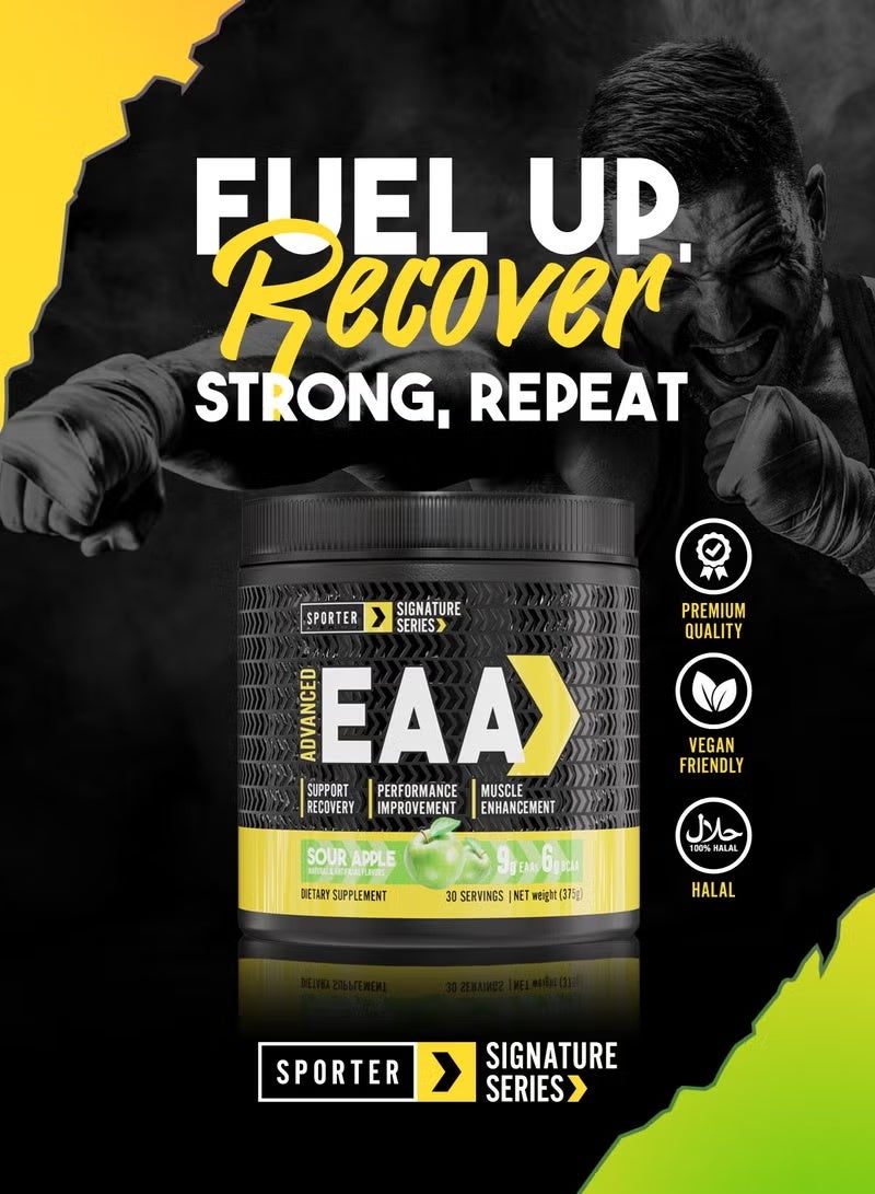 SPORTER Advanced EAA, Sour Apple, 375g – Essential Amino Acids Powder for Muscle Recovery & Workout Performance - Image 4