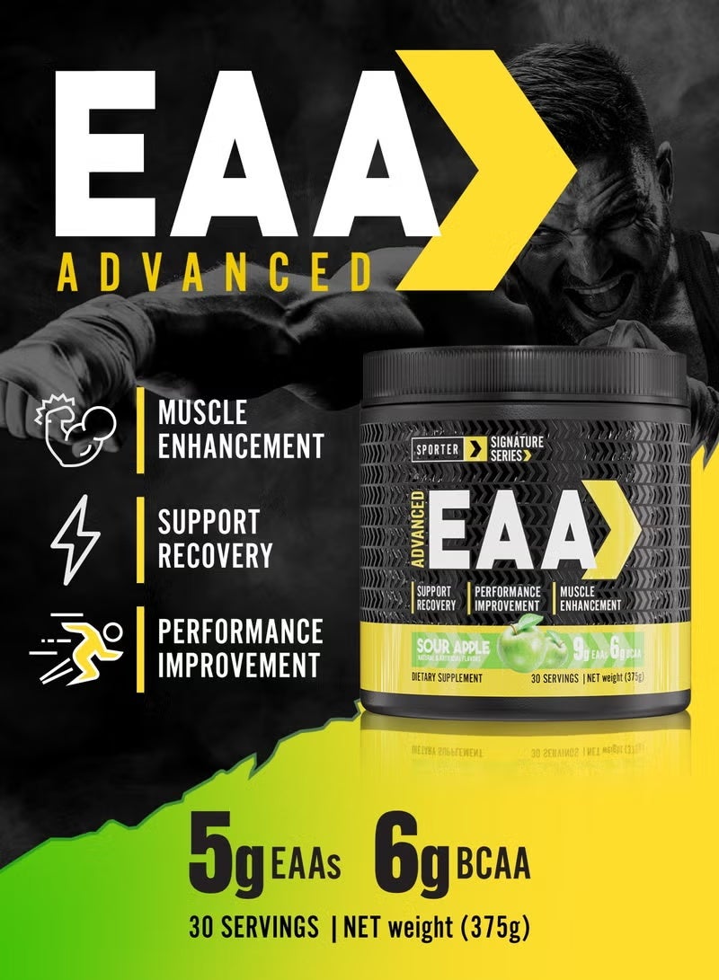 SPORTER Advanced EAA, Sour Apple, 375g – Essential Amino Acids Powder for Muscle Recovery & Workout Performance - Image 2