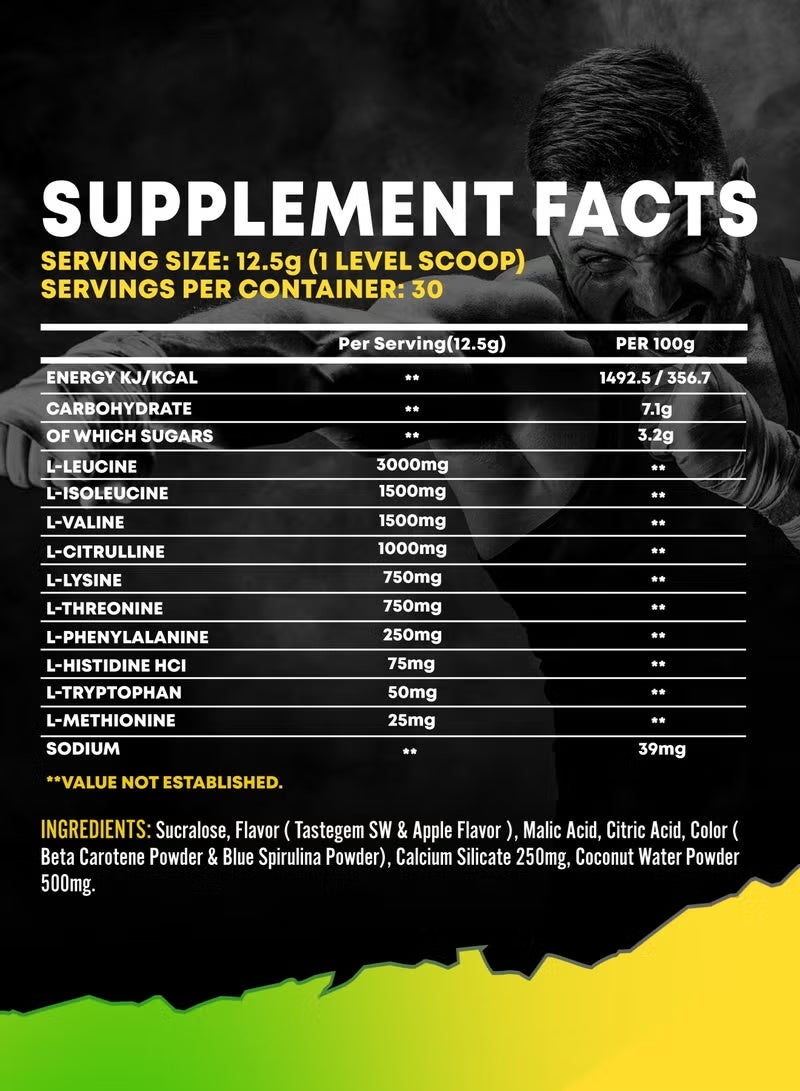 SPORTER Advanced EAA, Sour Apple, 375g – Essential Amino Acids Powder for Muscle Recovery & Workout Performance - Image 3